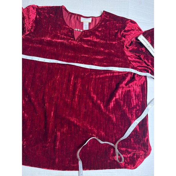Alfred Dunner Womens Plus Runway Ready 3/4 Sleeve Crinkle Velvet Red Top Size 3X - Picture 11 of 13
